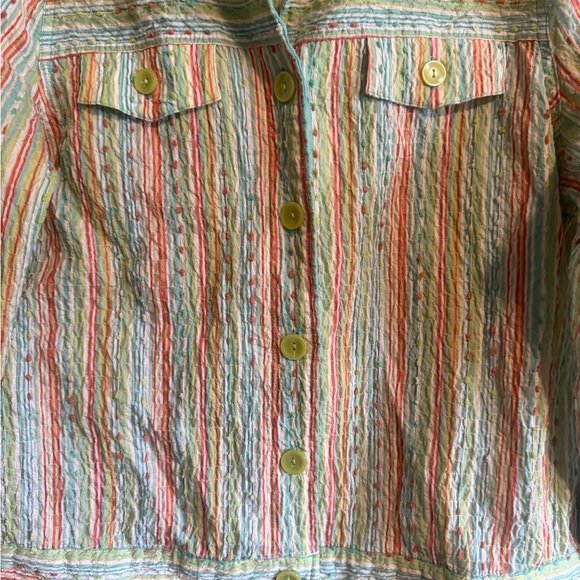 Breckenridge Multicolor Striped Crinkle textured Top Button Up Blouse size M - Picture 4 of 14